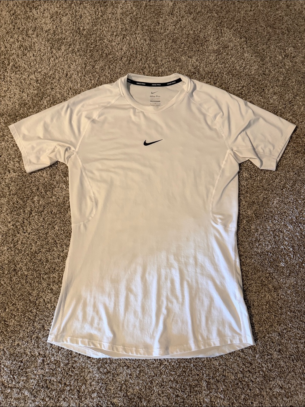 Nike White Short Sleeve Dri-FIT Athletic Tee with Black Swoosh